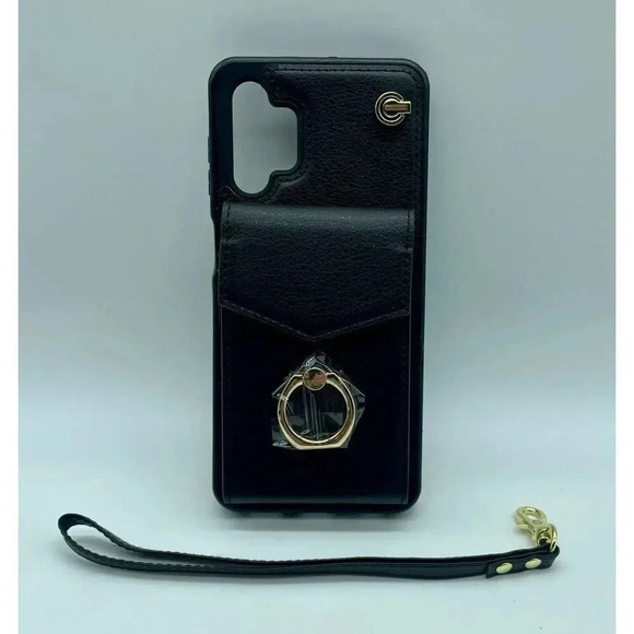 Leather Wallet Case Galaxy A13 5G 360° Ring Kickstand With Strap RFID Black - Picture 1 of 8